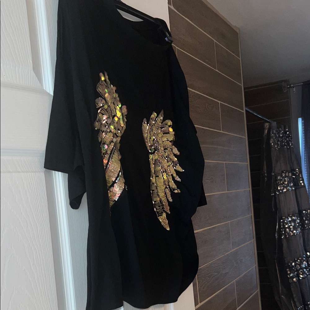 Black Sequin Embellished Women's tee shirt